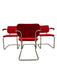 Set of 4 Knoll Cesca Red Upholstered Cantilever Armchairs with Chrome Frames
