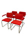 Set of 4 Knoll Cesca Red Upholstered Cantilever Armchairs with Chrome Frames