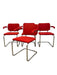 Set of 4 Knoll Cesca Red Upholstered Cantilever Armchairs with Chrome Frames