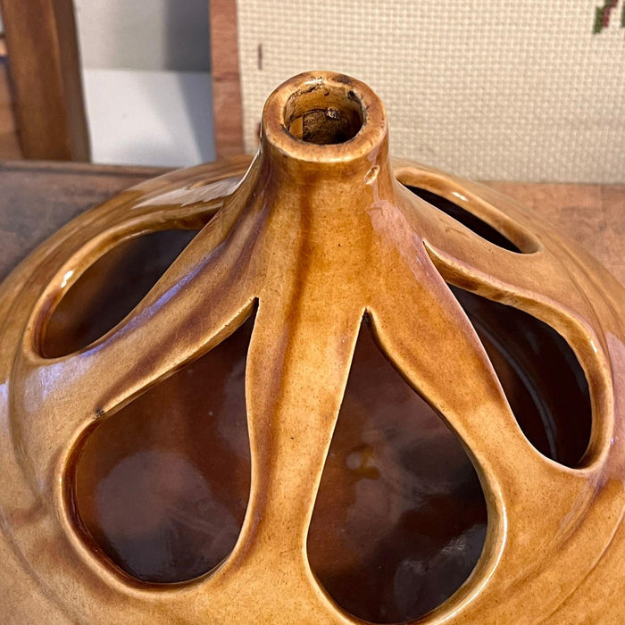 Signed Mid Century Modern Ceramic Vase With Water Drop Shaped Cutouts.(online purchase only)