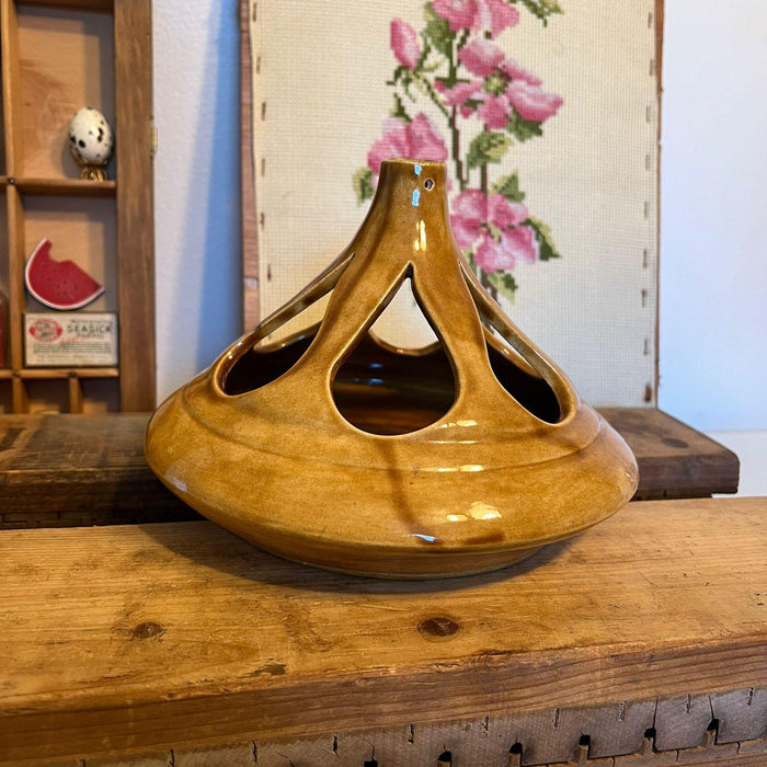 Signed Mid Century Modern Ceramic Vase With Water Drop Shaped Cutouts.(online purchase only)