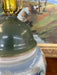Signed Studio Pottery Ceramic Table Lamp with Crystalline Glaze and Moss Green Cap, Mid-20th Century Style