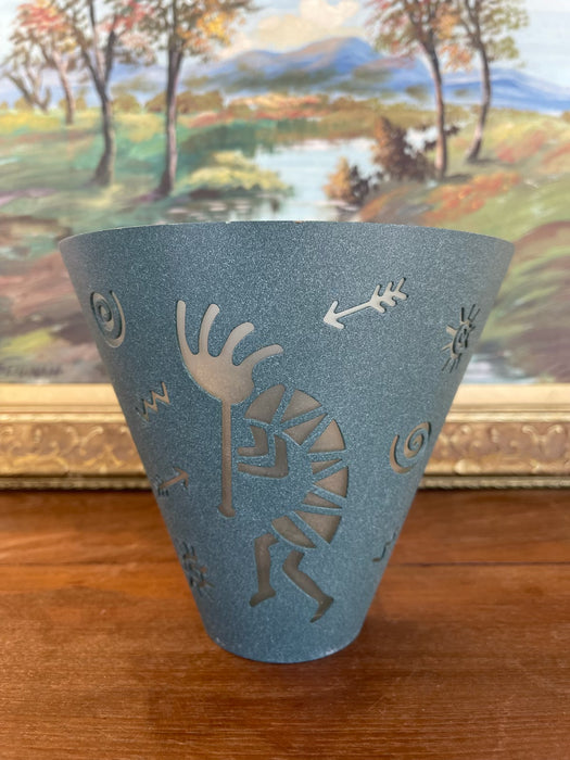 Southwestern Metal Wall Sconce with Kokopelli Cutout and Petroglyph Designs - Rustic Indoor or Covered Outdoor Lighting Fixture