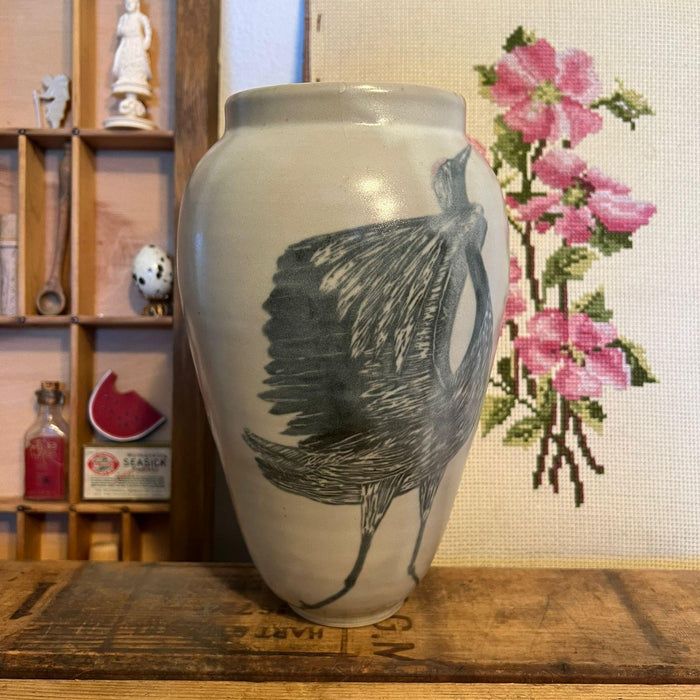 Stamped Vintage Large Hand Painted Bird Vase Pottery.( Online purchase only )
