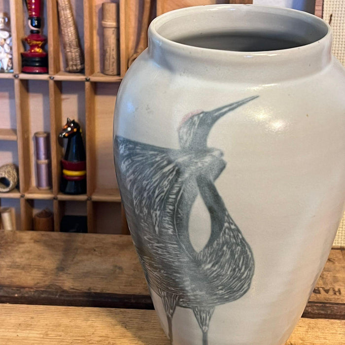 Stamped Vintage Large Hand Painted Bird Vase Pottery.( Online purchase only )