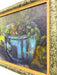 Still Life Oil Painting of Blue Planter with Flowers by R. Glidden, Framed