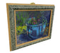 Still Life Oil Painting of Blue Planter with Flowers by R. Glidden, Framed