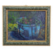 Still Life Oil Painting of Blue Planter with Flowers by R. Glidden, Framed