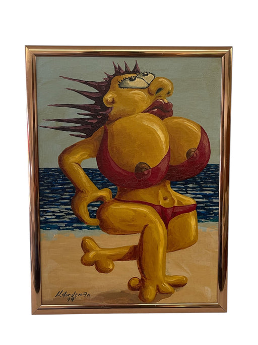 Surrealist Figurative Beach Scene Painting by H. Nordeman, 1994