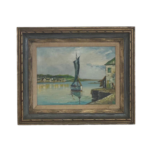Title Vintage framed painting depicting a boat scene (Available by Online Purchase Only)