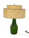 Vintage 1950s Green Ceramic-like Table Lamp with possibly Fiberglass Double Drum Shade