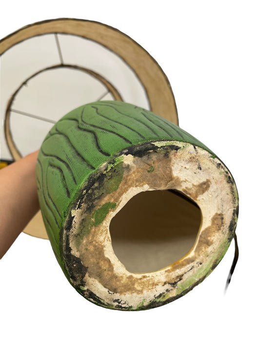 Vintage 1950s Green Ceramic-like Table Lamp with possibly Fiberglass Double Drum Shade