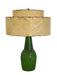 Vintage 1950s Green Ceramic-like Table Lamp with possibly Fiberglass Double Drum Shade