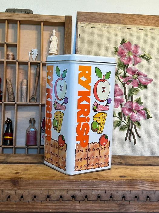 Vintage 1980 RYKRiSP metal cracker tin canister