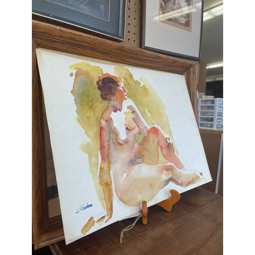 Vintage Abstract Nude Portrait Woman Possibly WaterColor on Paper With Pencil