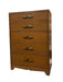 Vintage Art Deco 5 Drawer Dresser with Mid Century Design Elements and Original Brass Finished Metal Hardware