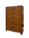 Vintage Art Deco 5 Drawer Dresser with Mid Century Design Elements and Original Brass Finished Metal Hardware