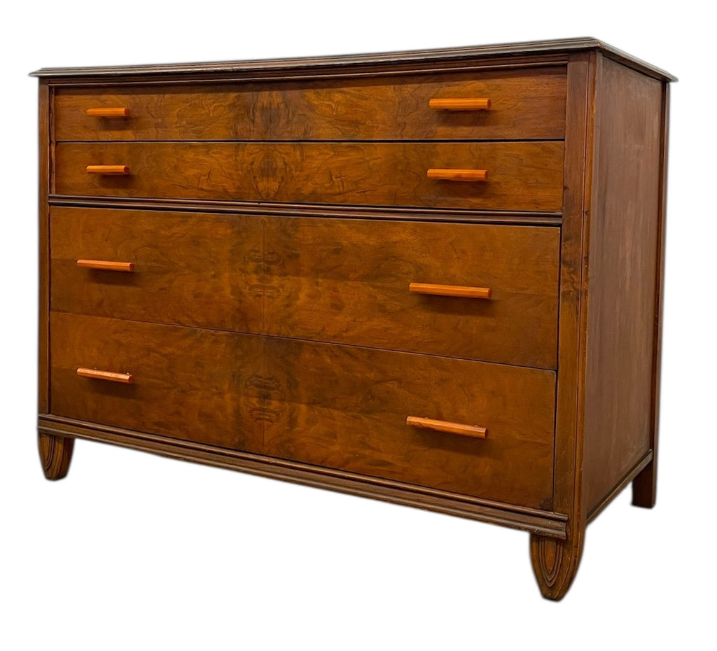 Vintage Art Deco 4 Drawer Dresser with Book matched Burl Wood Accents — Big  Whale Consignment