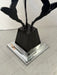 Vintage Art Deco & Frankart Style Glass Top Side Table with Black & Chrome Tone Nude Figures Sculptural Accent Table