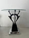 Vintage Art Deco & Frankart Style Glass Top Side Table with Black & Chrome Tone Nude Figures Sculptural Accent Table