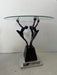 Vintage Art Deco & Frankart Style Glass Top Side Table with Black & Chrome Tone Nude Figures Sculptural Accent Table