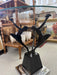 Vintage Art Deco & Frankart Style Glass Top Side Table with Black & Chrome Tone Nude Figures Sculptural Accent Table