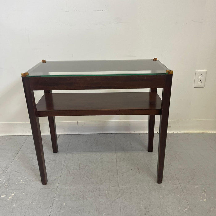 Vintage Art Deco Glass Top Wooden End Table. Uk Import.