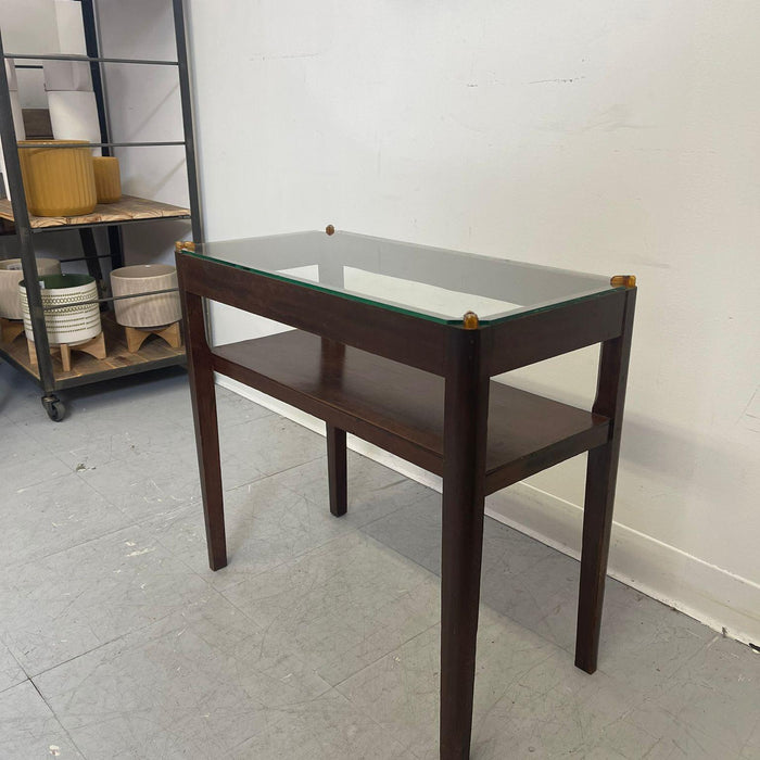 Vintage Art Deco Glass Top Wooden End Table. Uk Import.
