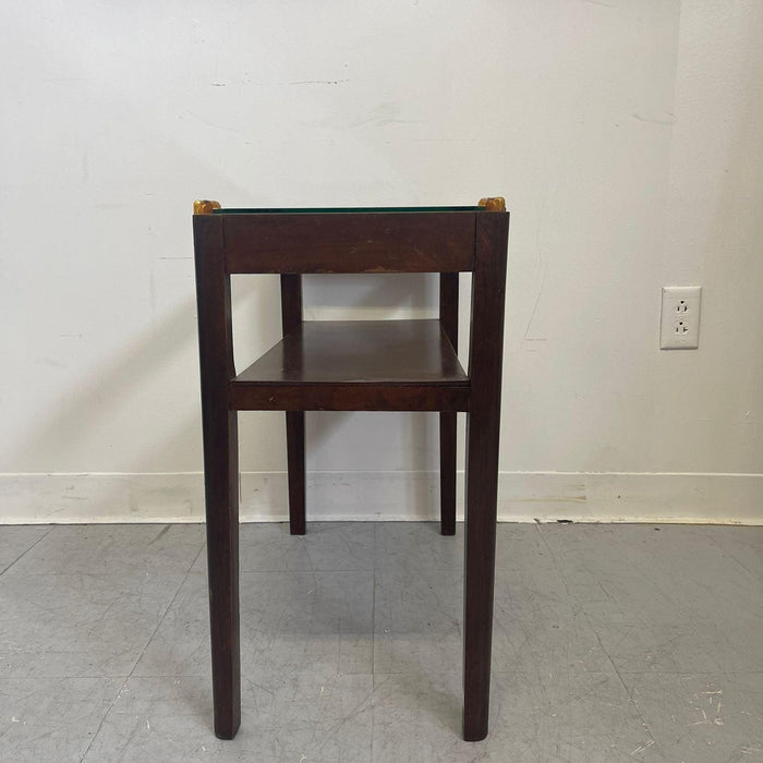 Vintage Art Deco Glass Top Wooden End Table. Uk Import.