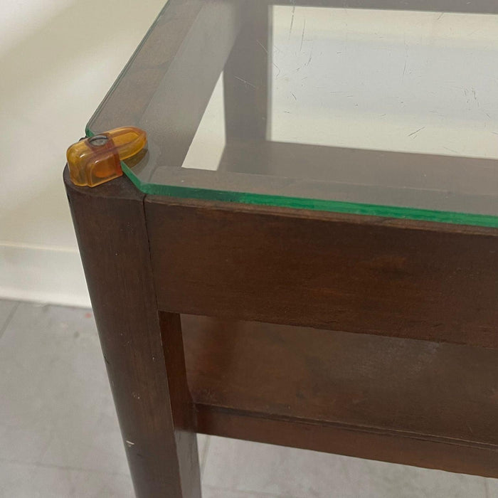 Vintage Art Deco Glass Top Wooden End Table. Uk Import.