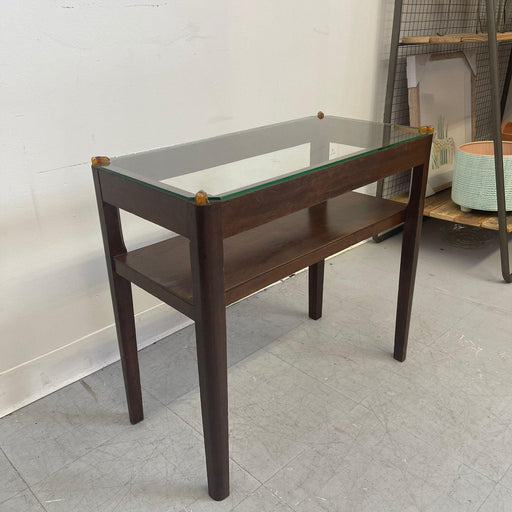Vintage Art Deco Glass Top Wooden End Table. Uk Import.