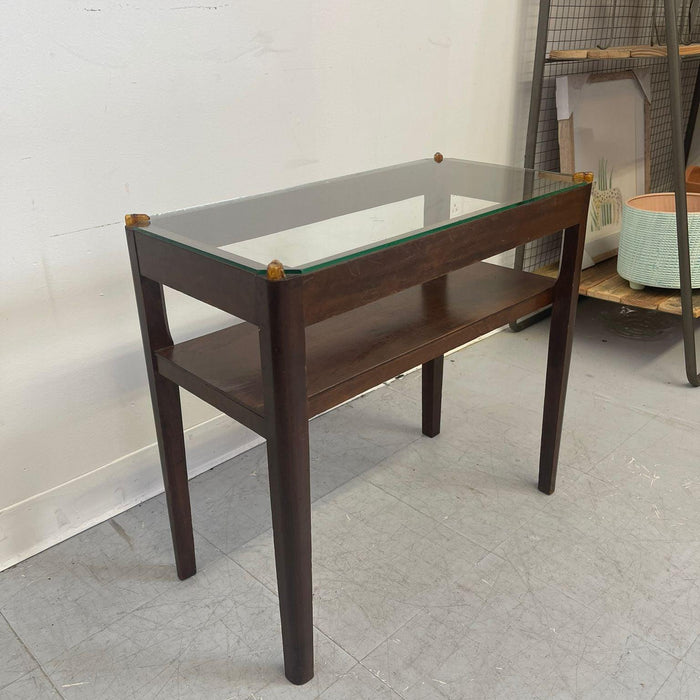 Vintage Art Deco Glass Top Wooden End Table. Uk Import.