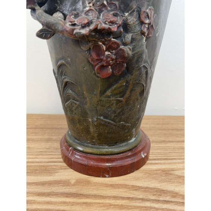 Vintage Art Nouveau Era Vase With Feminine Figurine Sculpture and Floral Motif.