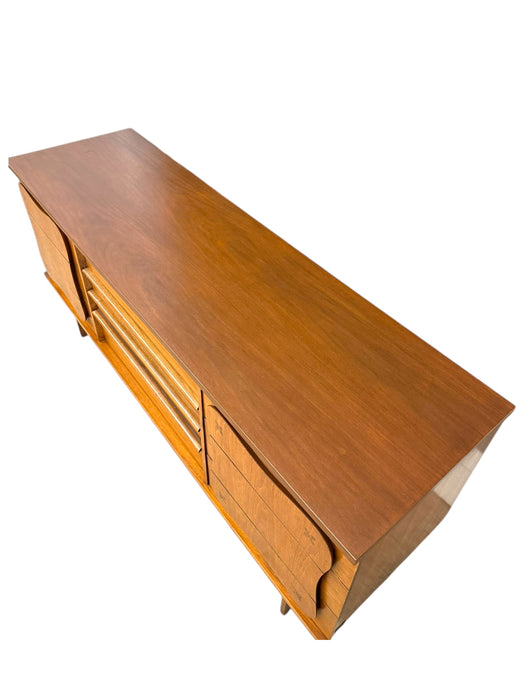 Vintage Bassett Monterey Mid-Century Modern Walnut 9 Drawer Dresser with Rosewood ‘X’ Inlays by Leo Jiranek Circa 1963