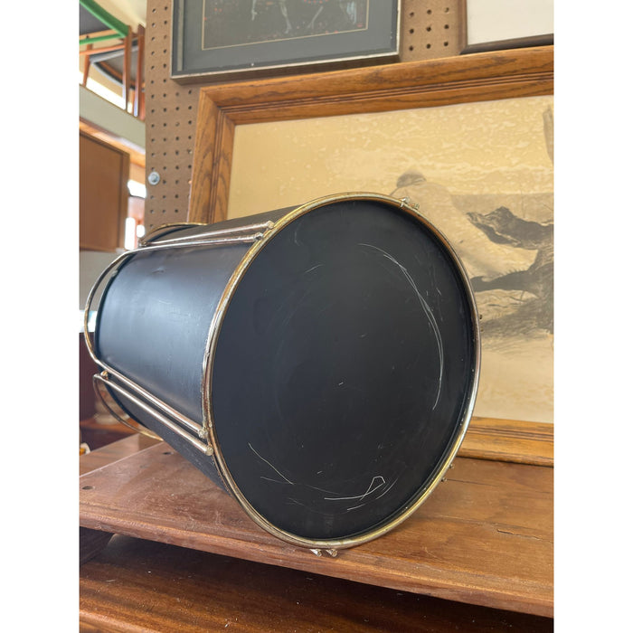 Vintage Black Trash Bin With Gold Toned Accents