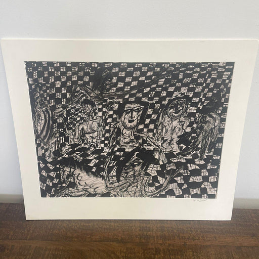 Vintage Black and White Abstract marker Graphic Art piece.
