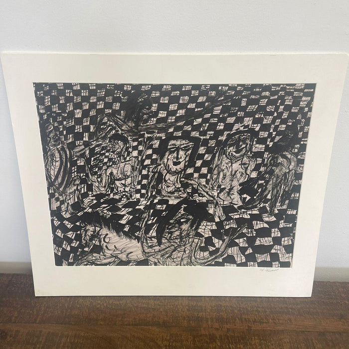 Vintage Black and White Abstract marker Graphic Art piece.