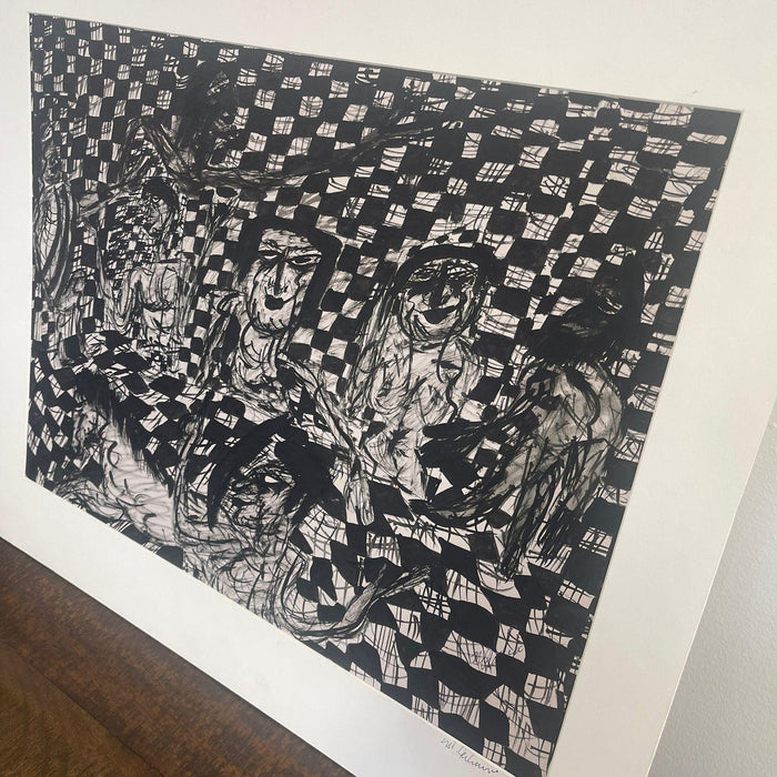 Vintage Black and White Abstract marker Graphic Art piece.