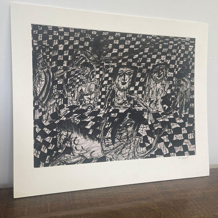 Vintage Black and White Abstract marker Graphic Art piece.