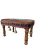 Vintage Bohemian Rustic Handcrafted Wooden Stool with Leather Seat & Brass Bells