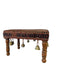 Vintage Bohemian Rustic Handcrafted Wooden Stool with Leather Seat & Brass Bells