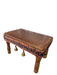 Vintage Bohemian Rustic Handcrafted Wooden Stool with Leather Seat & Brass Bells