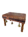 Vintage Bohemian Rustic Handcrafted Wooden Stool with Leather Seat & Brass Bells