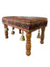 Vintage Bohemian Rustic Handcrafted Wooden Stool with Leather Seat & Brass Bells