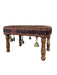 Vintage Bohemian Rustic Handcrafted Wooden Stool with Leather Seat & Brass Bells