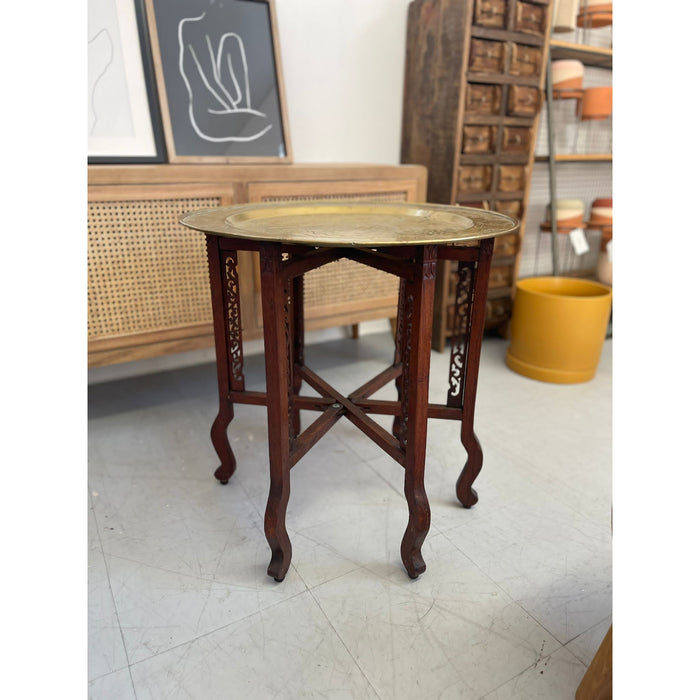Vintage Brass Top Table With Foldable Base