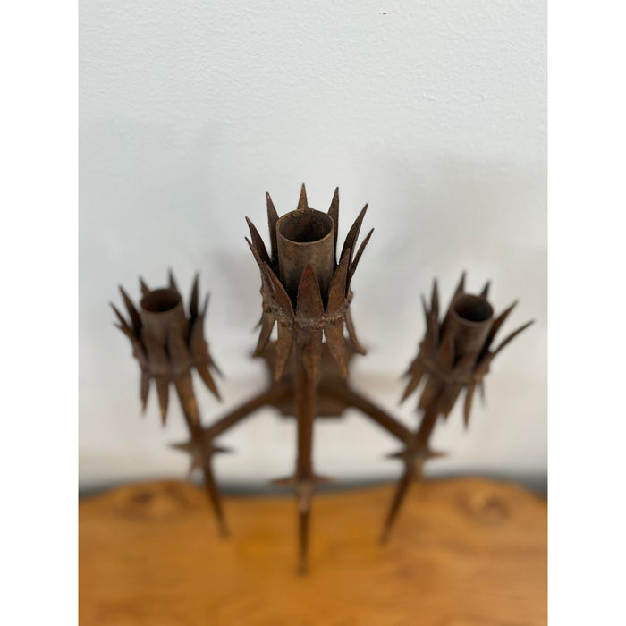 Vintage Brutalist Style Gilt Wall Sconce Candle Holder
