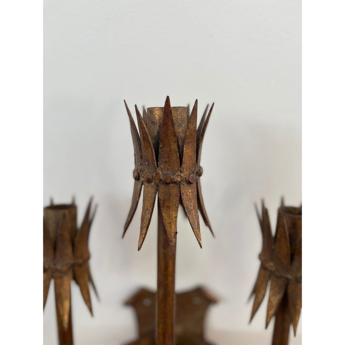 Vintage Brutalist Style Gilt Wall Sconce Candle Holder
