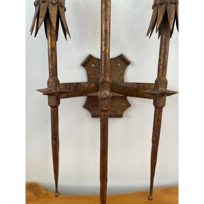 Vintage Brutalist Style Gilt Wall Sconce Candle Holder