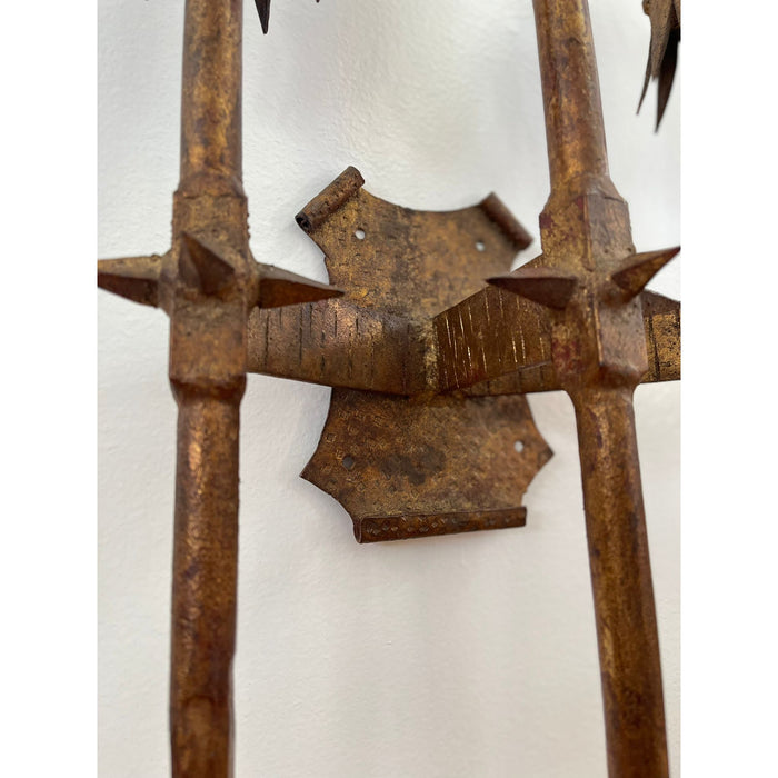 Vintage Brutalist Style Gilt Wall Sconce Candle Holder